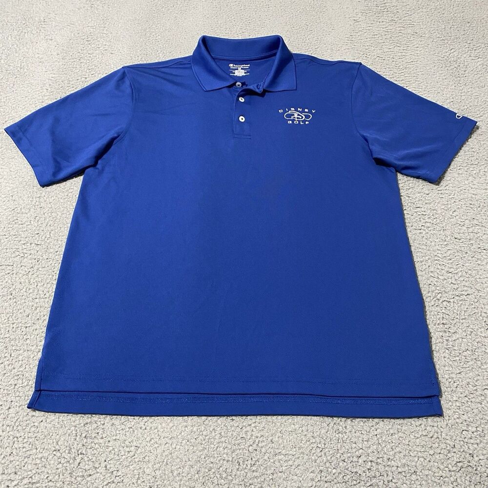 Disney Golf Polo Shirt Champion Mens Medium Blue Logo Short Sleeve Performance
